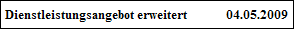Dienstleistungsangebot erweitert             04.05.2009